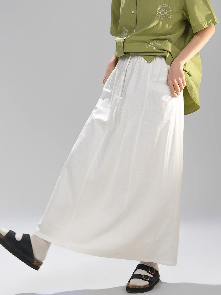 

Artisanal High Waist A-Line Skirt White Pure Cotton Japanese Style Women's Summer Fashion Casual High Waist Design