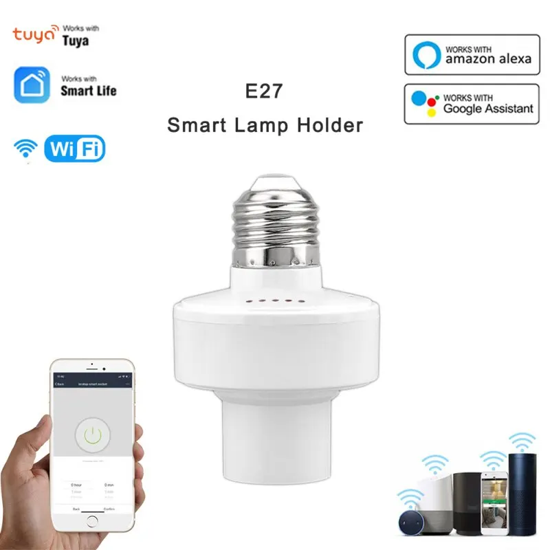 Tuya WiFi Smart Light Bulb Adapter E27 E26 Lamp Holder Base AC Smart Life Wireless Voice Control With Alexa Google Home