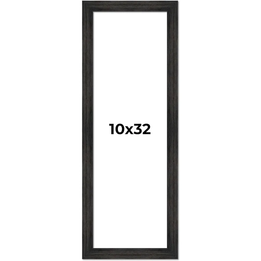 

10x32 Inch Black Distressed Rustic Solid Wood Picture Frame with 1.5 Inch Moulding Width Designed for Home Decor and Office Wal