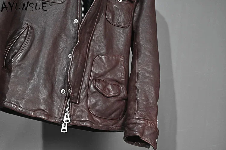 Genuine 100% Leather Jacket Men Vintage Natural Sheepskin Coat Spring Autumn Mens Leather Jackets 2021 Chaquetas Hombre