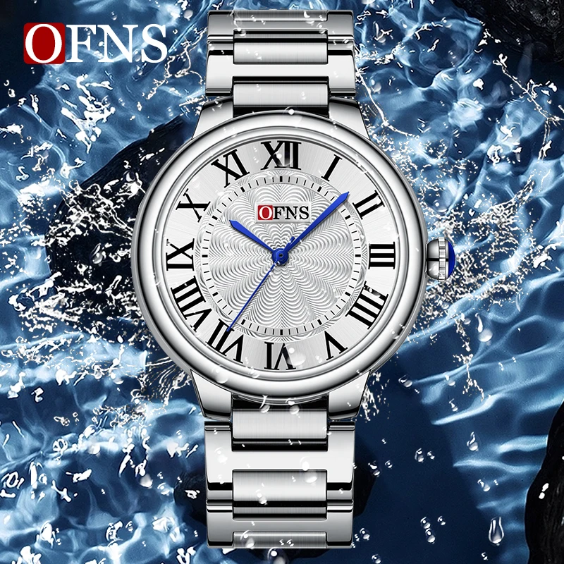 OFNS Top Brand Business Classics Men\'s Quartz Watch Roman Scale Dial Waterproof Stainless steel Male Quartz Wristwatch Relojes