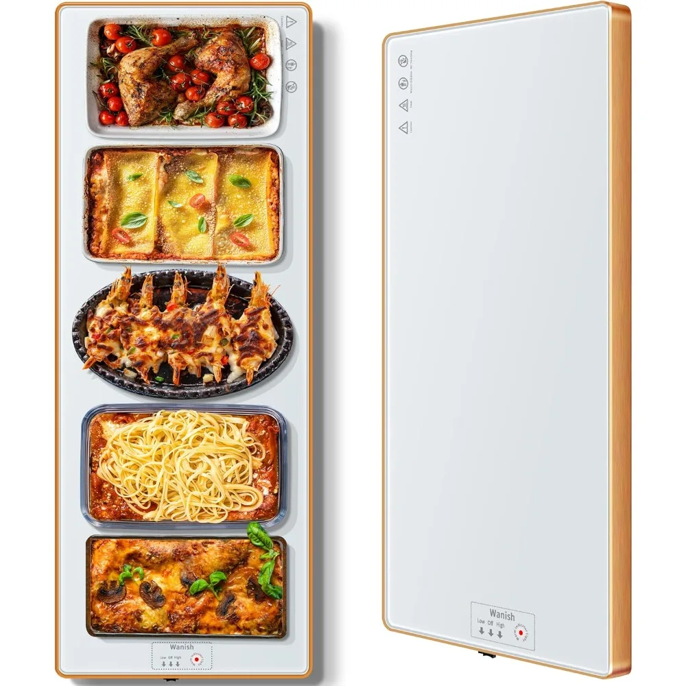 

Extra Long Electric Warming Tray for Parties Buffet Food Warmer with Thermostat Adjustable Temperature Tempered Glass Heating