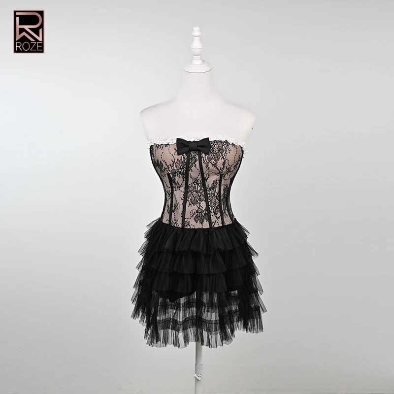 

Элегантные комплекты из двух предметов для женщин, топы без бретелек с открытой спиной и бантом, юбки с высокой талией и оборками, шикарный комплект, женская мода