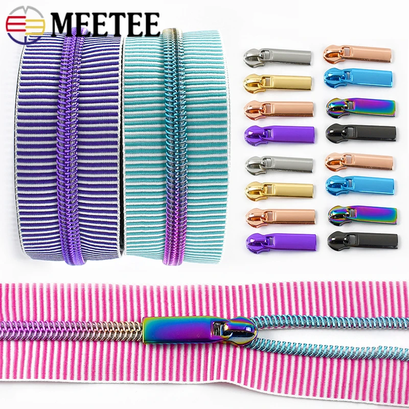 

2/5/8M 5# Sewing Zipper Bag Nylon Zip Sliders Puller Zippers By The Meter Backpack Stripe Decorative Coil Zips DIY Accessories
