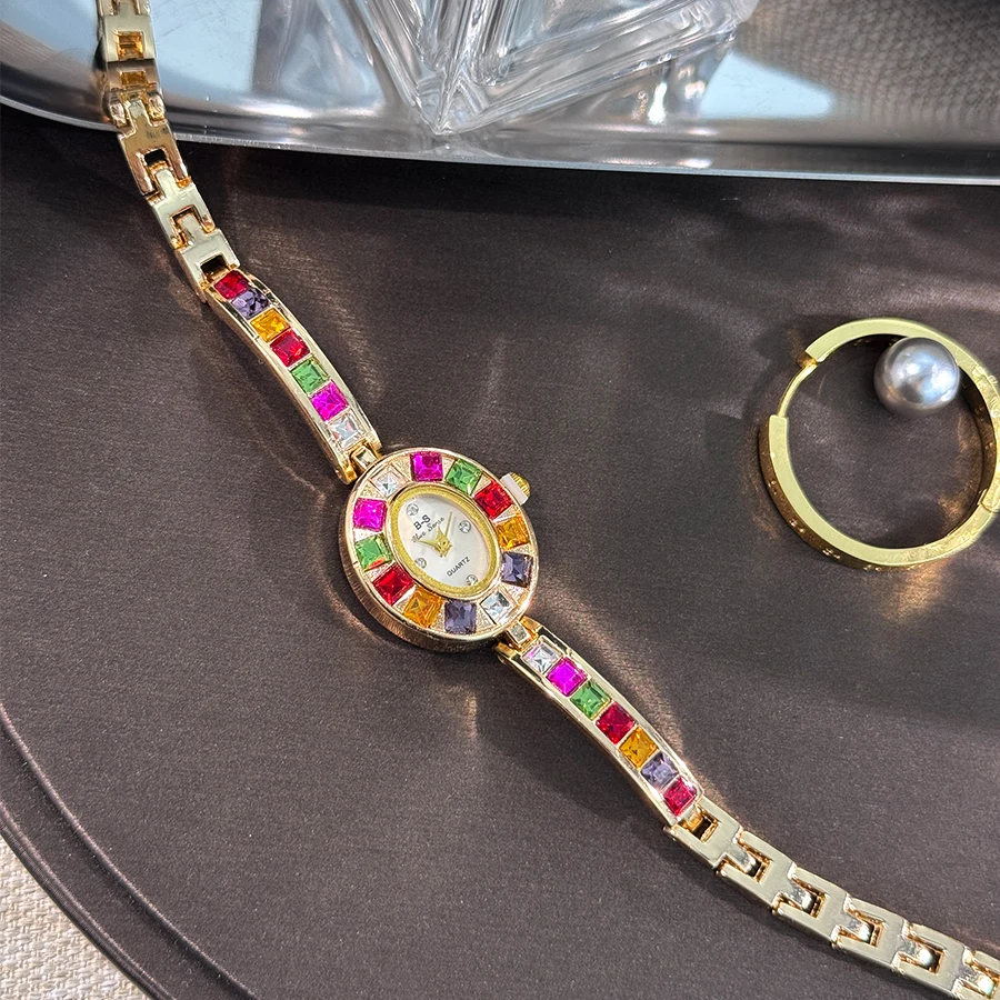 Color Zircon Advanced Sense Diamond Set Women's Watch Niche Bracelet Small Exquisite Quartz Watch Cross-Border Hot Sale