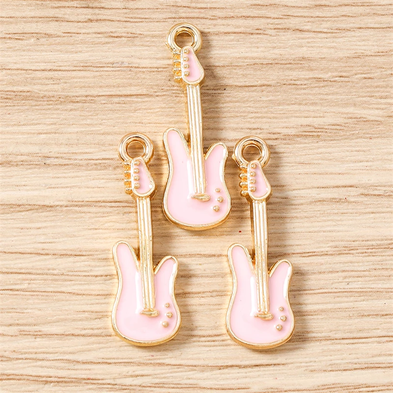 10 Stück 9 x 28 mm niedliche Emaille-Musik-Gitarren-Charms-Anhänger für die Herstellung von Tropfen-Ohrringen, Halsketten, Armbändern, DIY-Handwerk, Schmuckzubehör – Detail 5