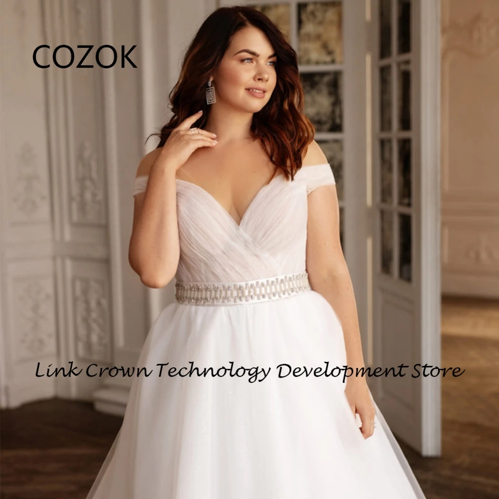 COZOK Fashion Plus Size Wedding Dresses for Women 2024 Soft Tulle Strapless Bridal Gowns with Beading Summer Vestidos De Novia