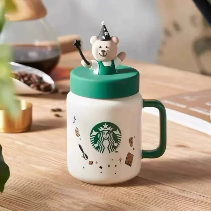 

Starbucks Mason Magic Bear Ceramic Coffee Mug High Beauty With Lid Office Coffee Cup