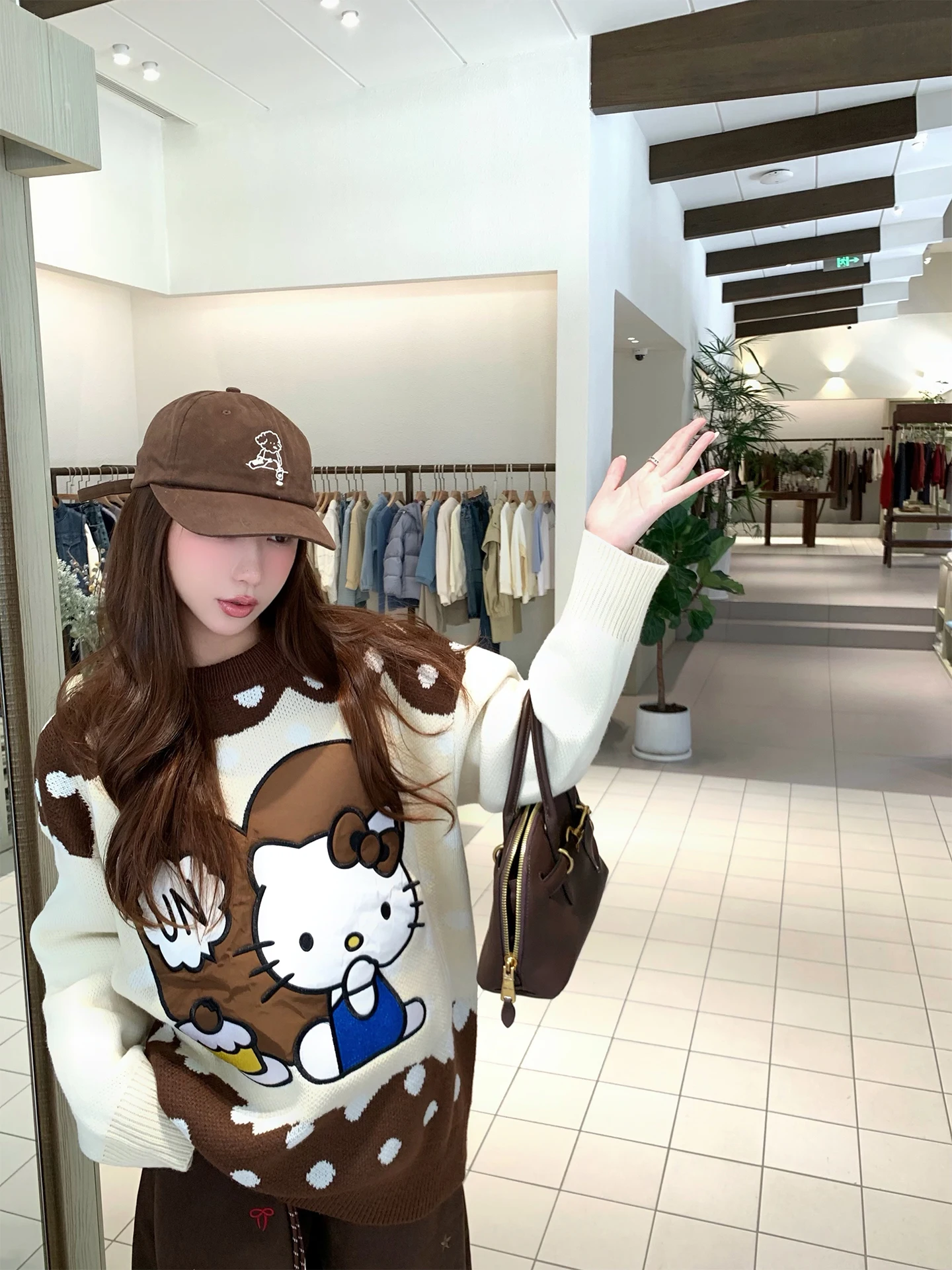 

Kit Heart ternoon Tea Casual Sweater Women Autumn Winter Loose Fit Cute Slimming Top Girls Long Sve Crew Ne