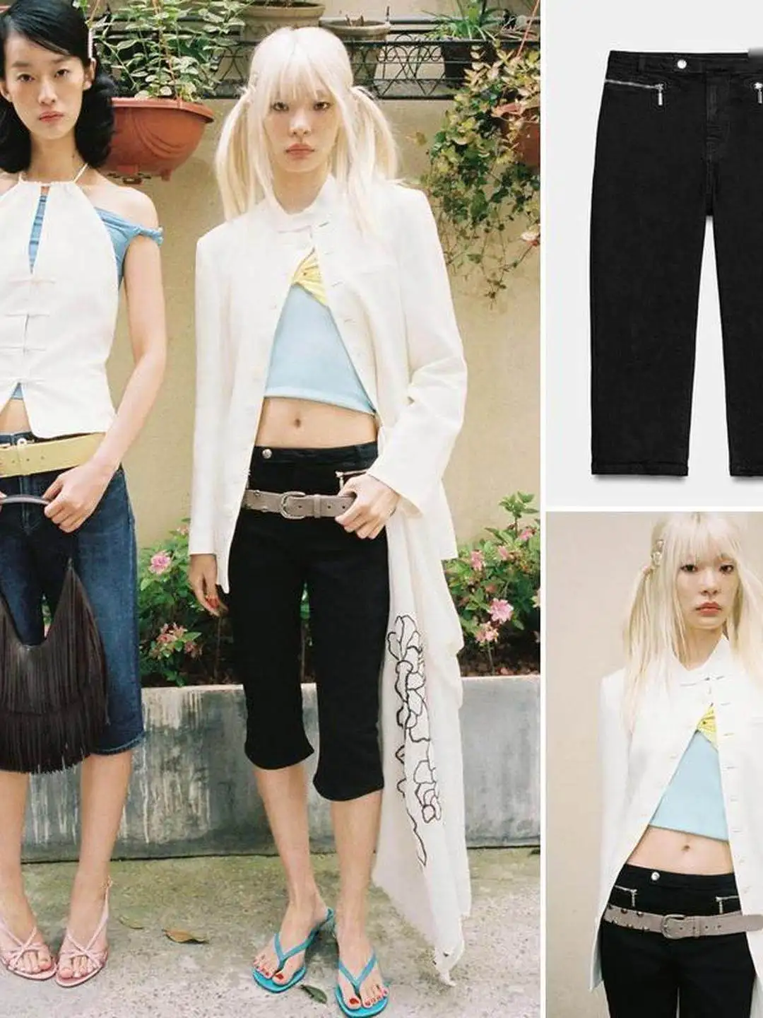 Summer New Capri Length Jeans Women's Tight Fit Zipper Pocket Decor mid Waist over Knee Denim Skinnies Black Color