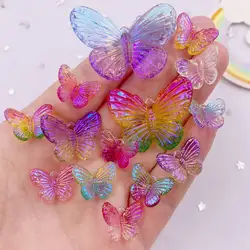 AB Resin Bling Colorful Clear Crystal Butterfly Flatback Rhinestone 1 Hole Figurine Pendant Home Scrapbook DIY Applique Craft