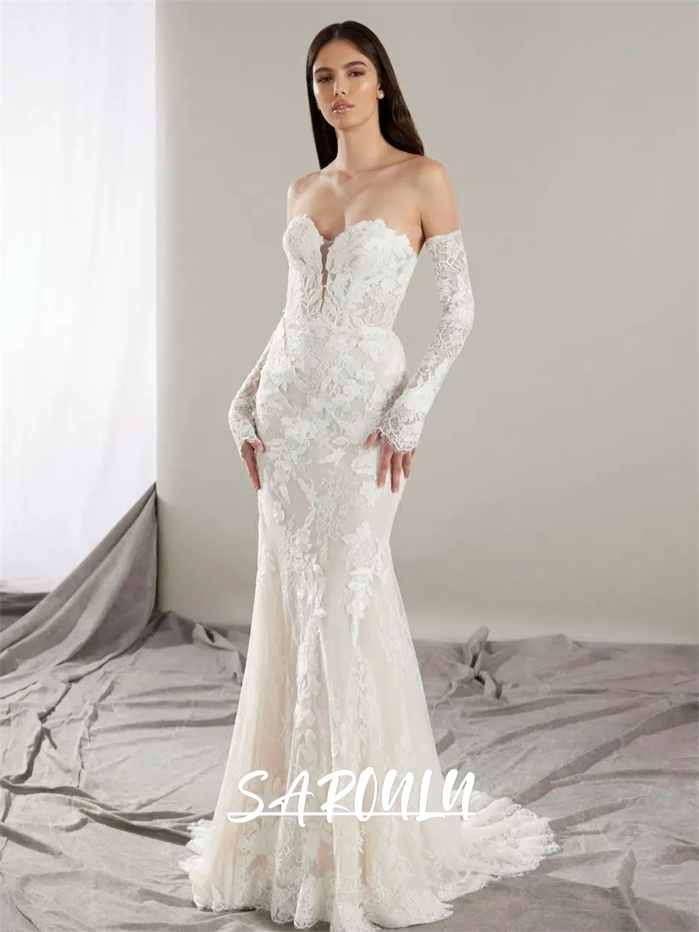 

Elegant Lace Wedding Dresses for Women 2025 Newest Off Shoudler Long Sleeves Customized Bridal Gown Mermaid Bride Dress