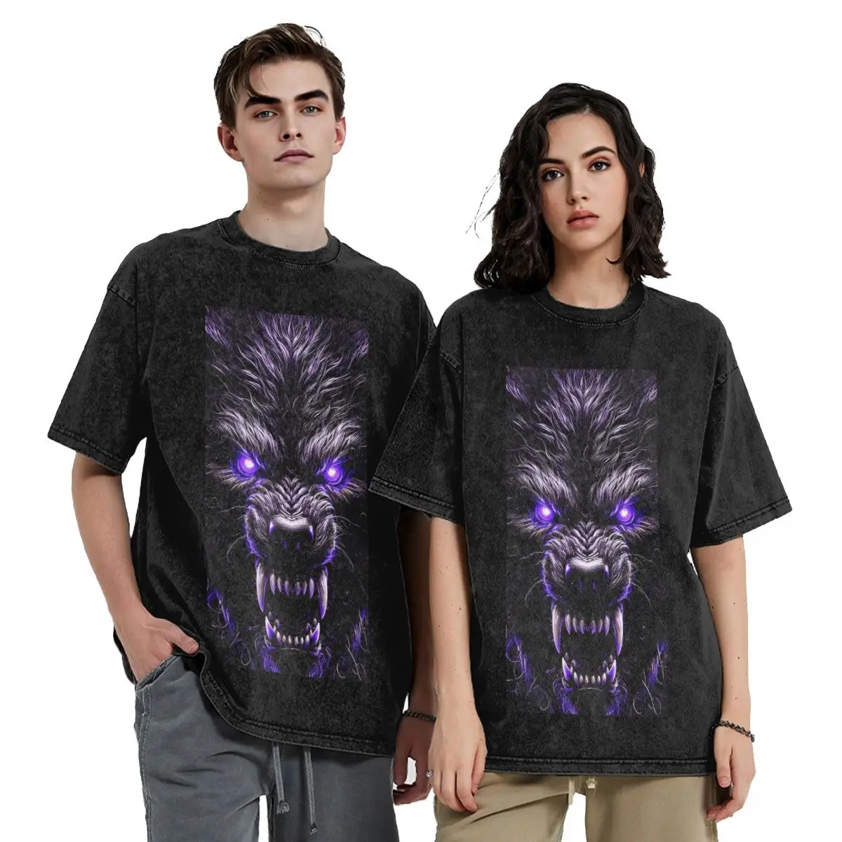 

Snarling Werewolf Wolf Animal Hip Hop Short Sleeve T-Shirts Washed Tops Tees Streetwear T Shirt Oversized for Men Women