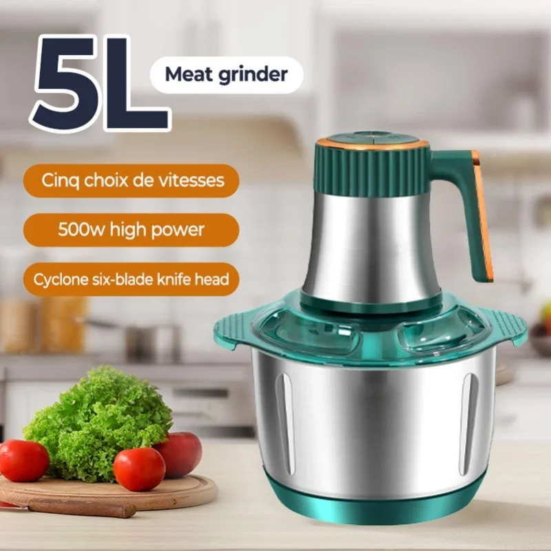 5L Stainless Steel Food Processor 500W Detachable Multifunctional Labor Saving Electric Chopper For Meat Vegetable