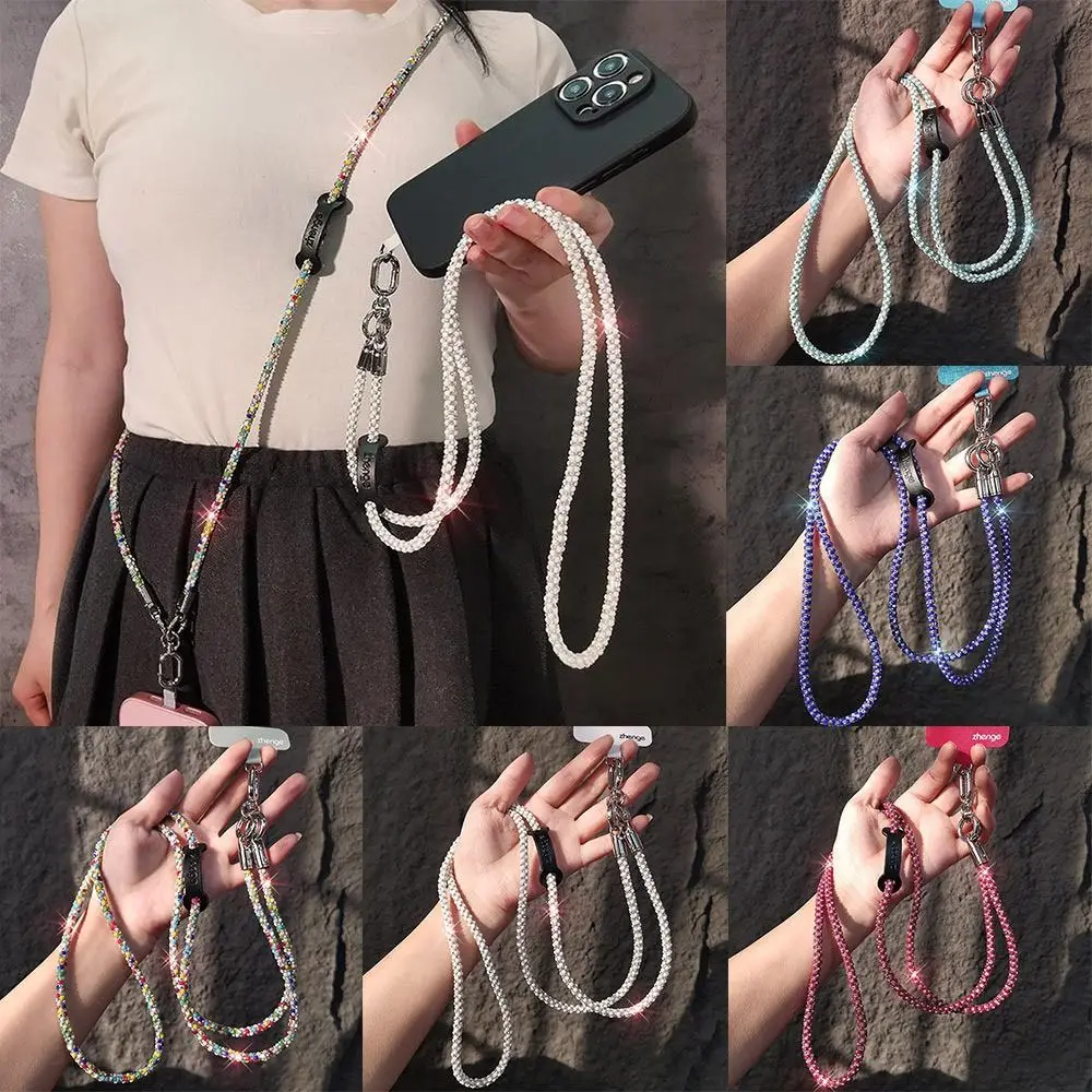 

Красочный ремешок для телефона со стразами, яркий блестящий чехол для телефона, ремни-цепочка, цепочка через плечо, универсальная веревка с защитой от потери телефона