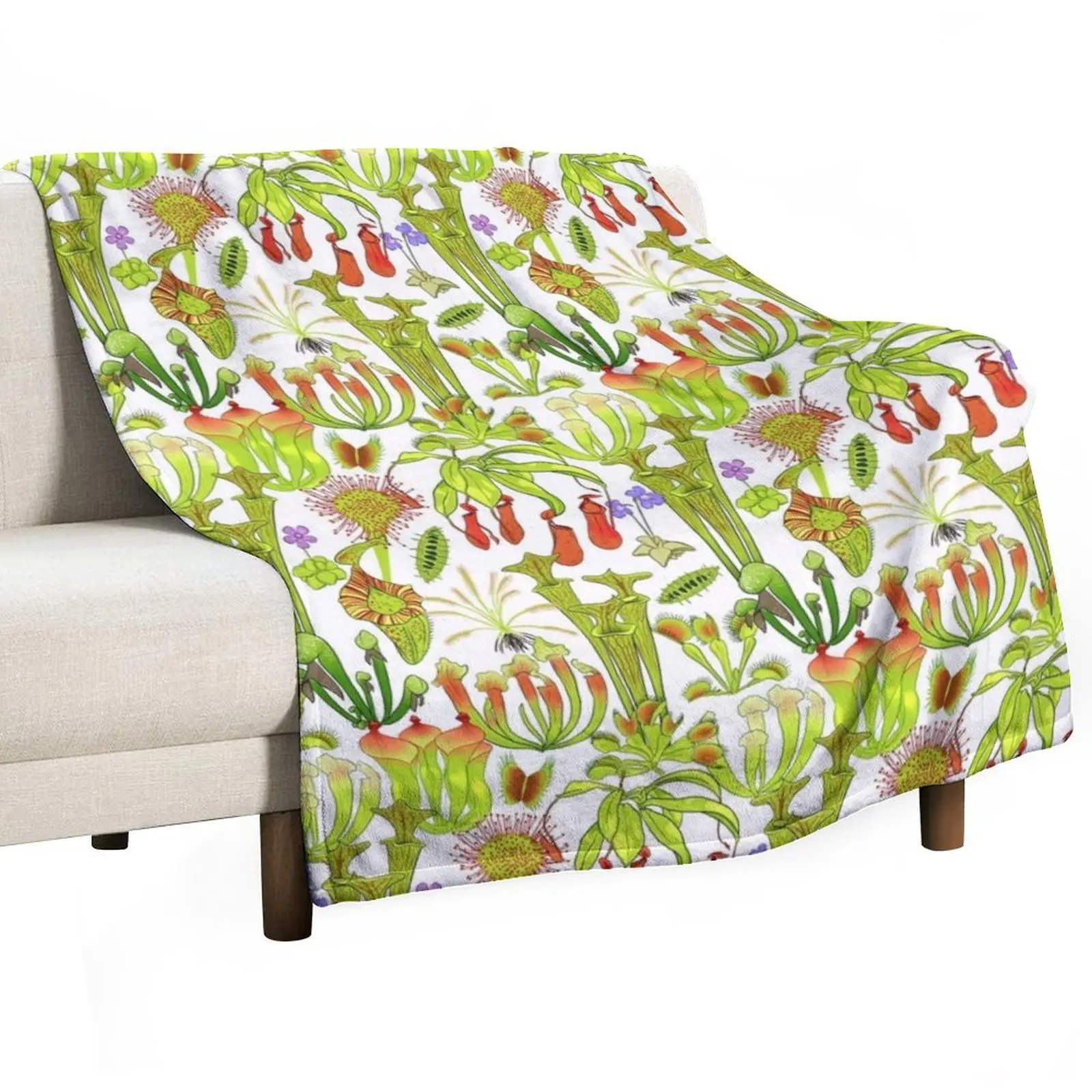 

Carnivorous plants - white Throw Blanket Custom Flannel For Baby Extra Large Throw Blankets