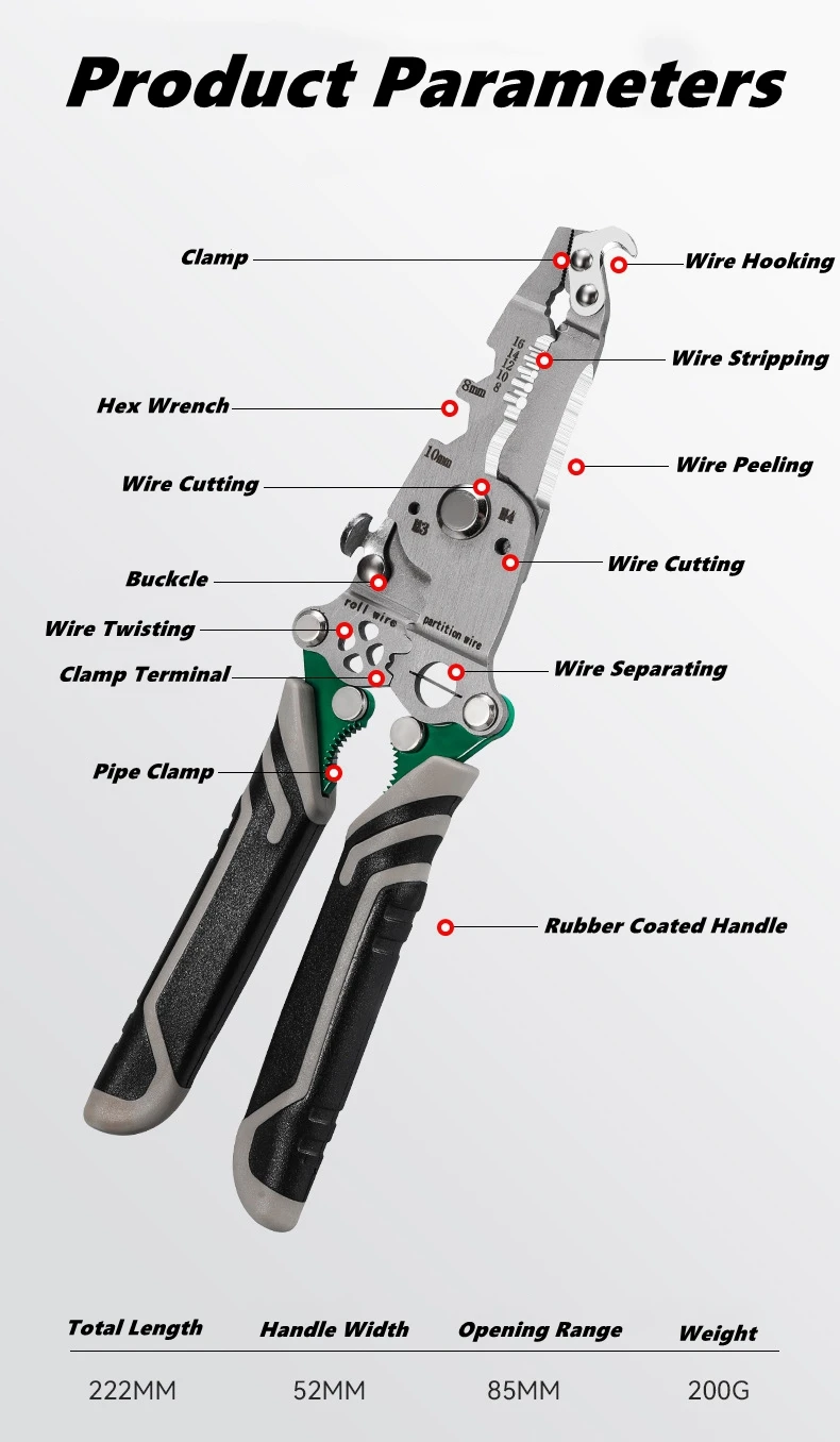 Multifunctional Wire Stripper with Electrical Test Pen Foldable Cable Cutter Crimper Tool, Electrical Folding Pliers for Cutting