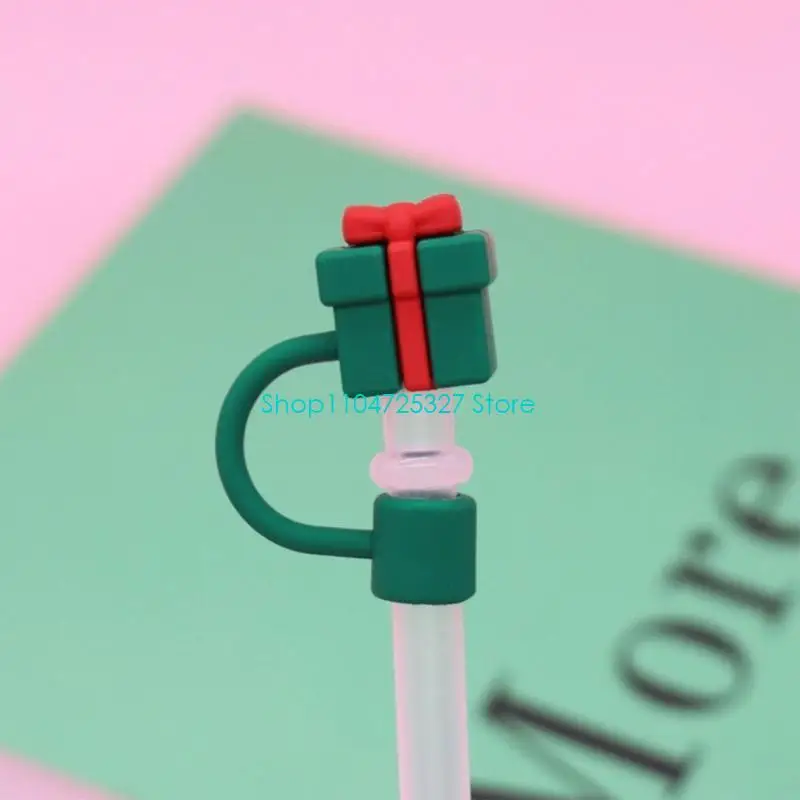 D8KF 3 Pcs Christmas Silicone Straw Covers Cap DustProof Drinking Straw Cap Plugs Portable Straw Cap Decoration Durable