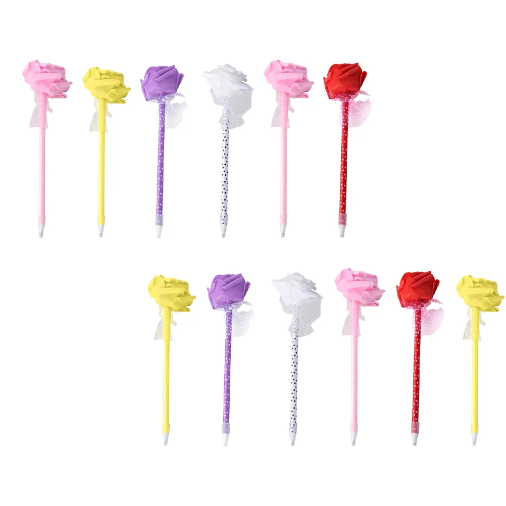 

12 Pcs Ballpoint Pen Gel Ink Stationery Lovely Writing School Supplies Kids Students Plastic Creative Rose Design