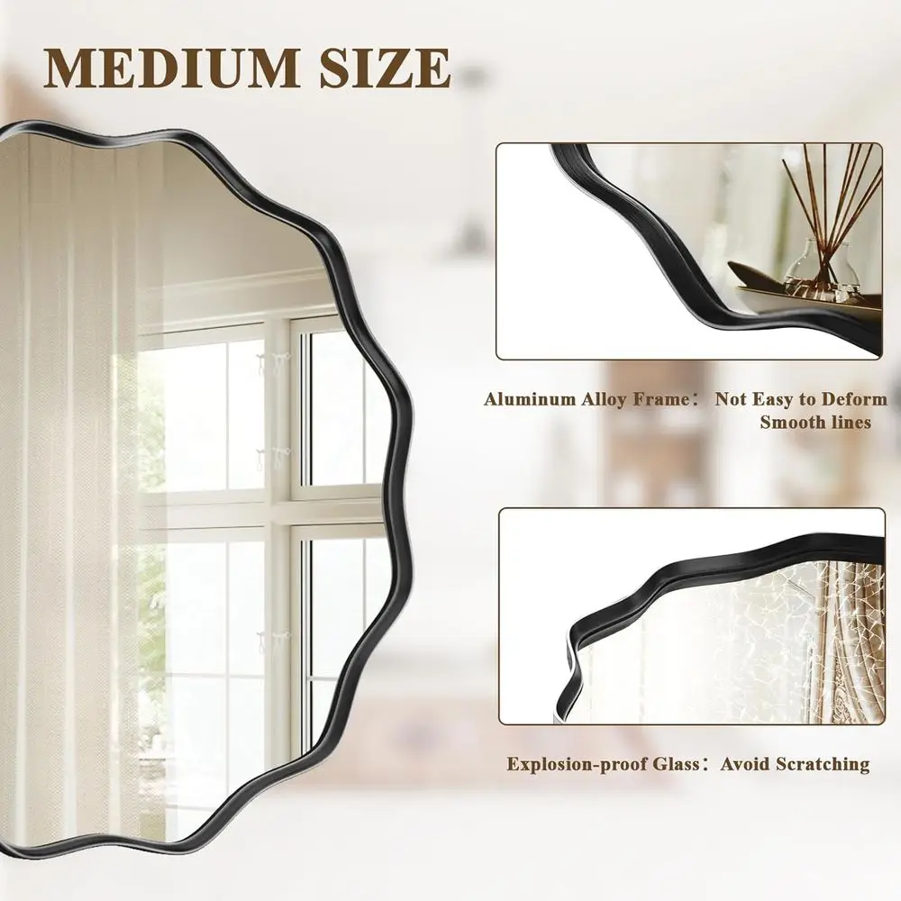 مرآة حائط مستديرة بحافة صدفية مقاس 20 بوصة مع إطار معدني مزخرف لديكور المنزل