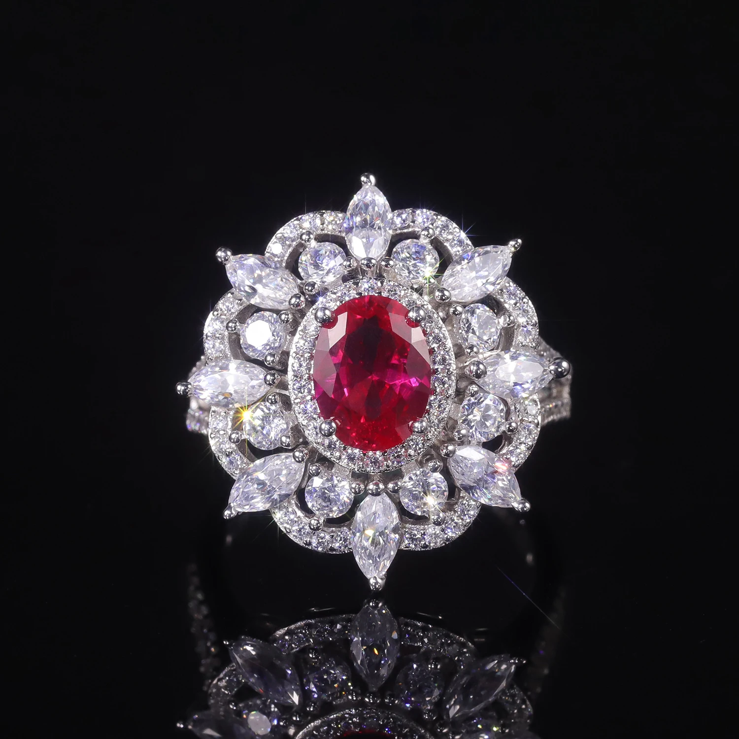 GEM'S BALLET 925 Sterling Silver Vintage Art Deco Wedding Ring Oval Lab Created Ruby Engagement Ring Gift For Women Fine Jewelry