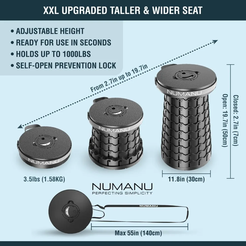 Collapsible Stool with Cushion & Bag, 1000lbs Max Weight, Heavy Duty Telescoping Folding Seat Chair or Travel Footrest