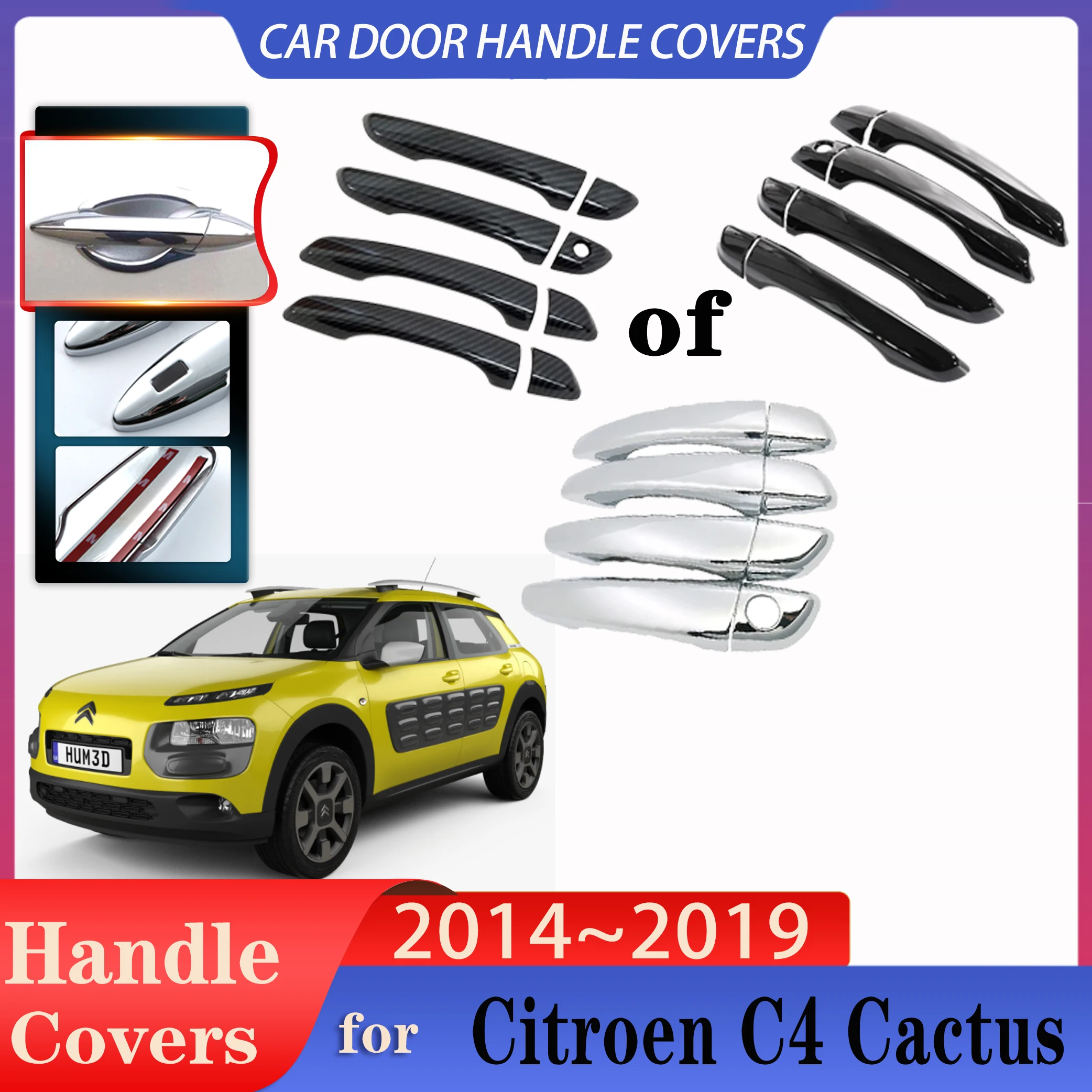 For Citroen C4 Cactus Accessories 2014~2019 Car Door Handles Covers Exterior Scratch Protective Decor Anti-rust Car Accessories