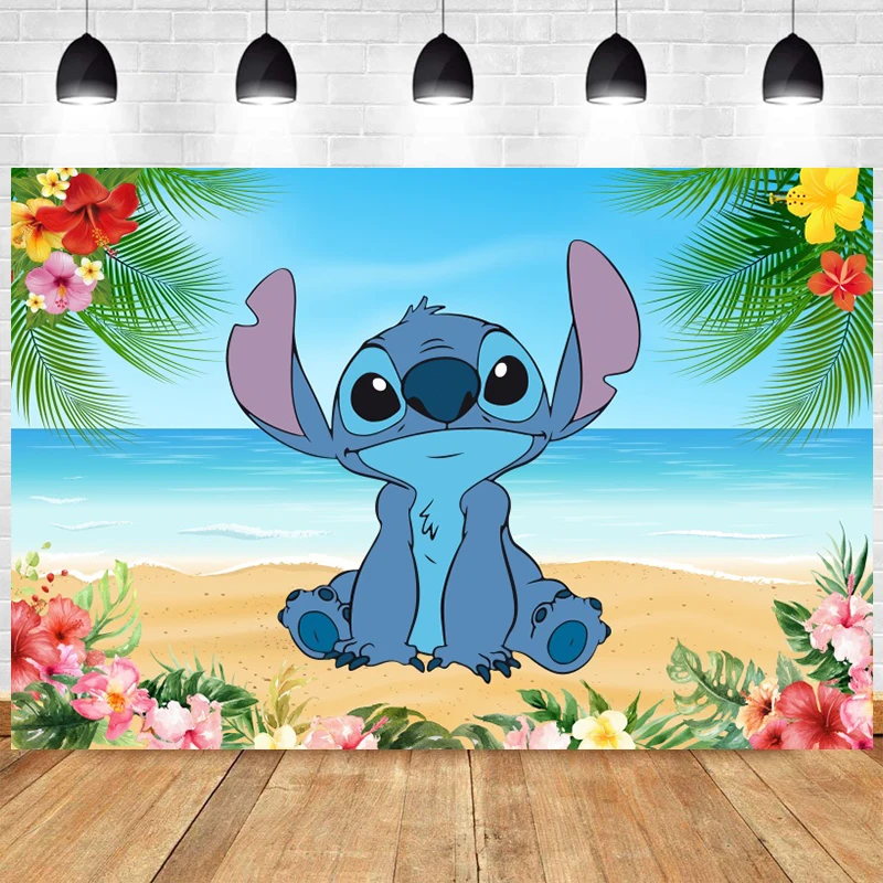 Disney Stitch Backdrop Birthday Boy Baby Shower Decorations Beach Summer Cartoon Party Photography Background Photo Props Banner