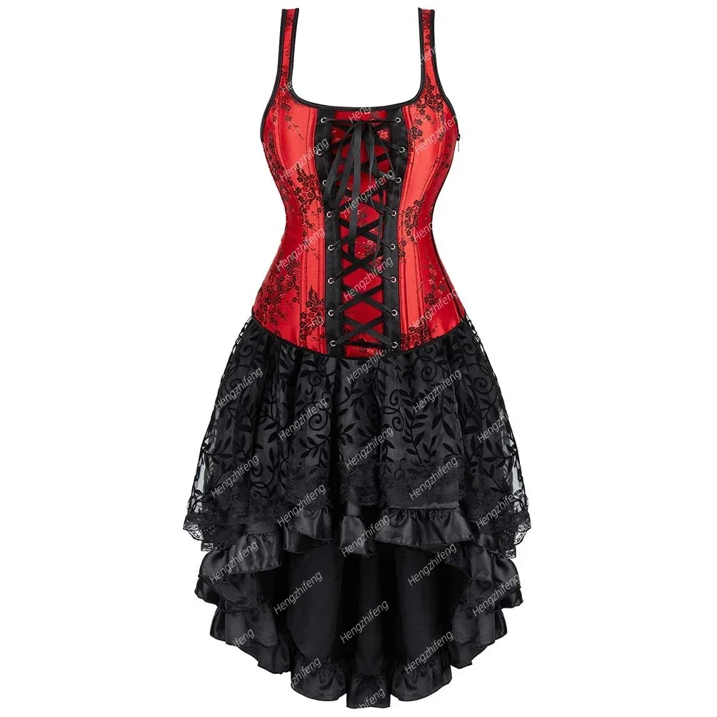 

Women Corset Tutu Skirt Floral Bustier Lace Up Bustiers Wedding Korsett with Straps Zip Corsage Pirate Costumes Fashion Outfits