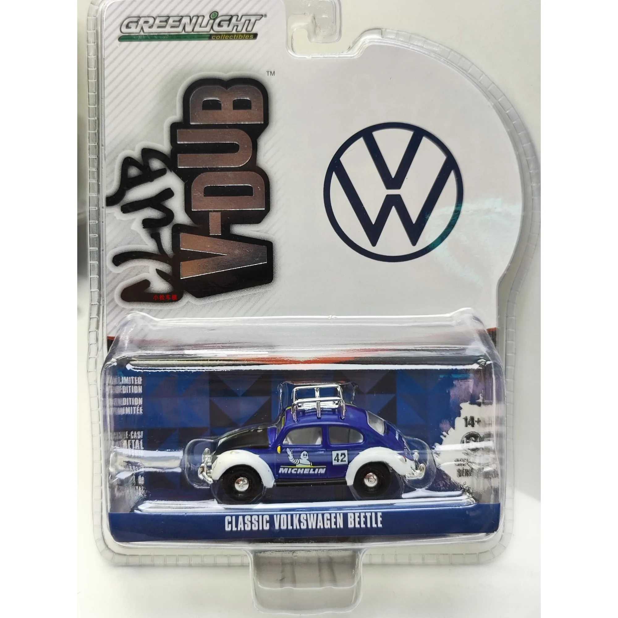 GreenLight 1:64 Classic Volkswagen Beetle Roof Rack - Michelin Tires Diecast Alloy Car Model Collectible Gift