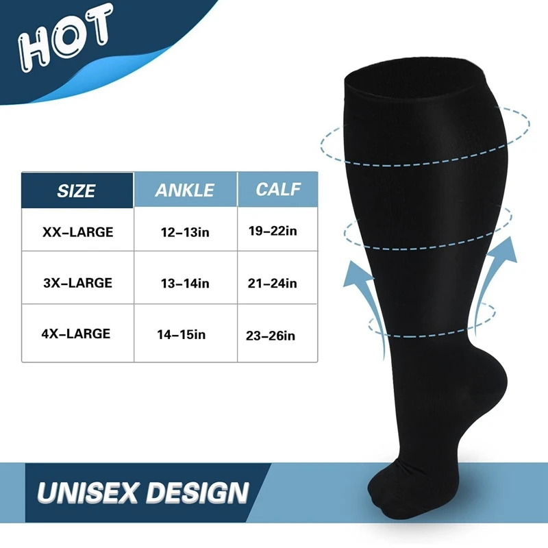 Calze a compressione Unisex da donna da uomo Plus Size calze elastiche al ginocchio calze di supporto per vene Varicose per la corsa sport escursionismo