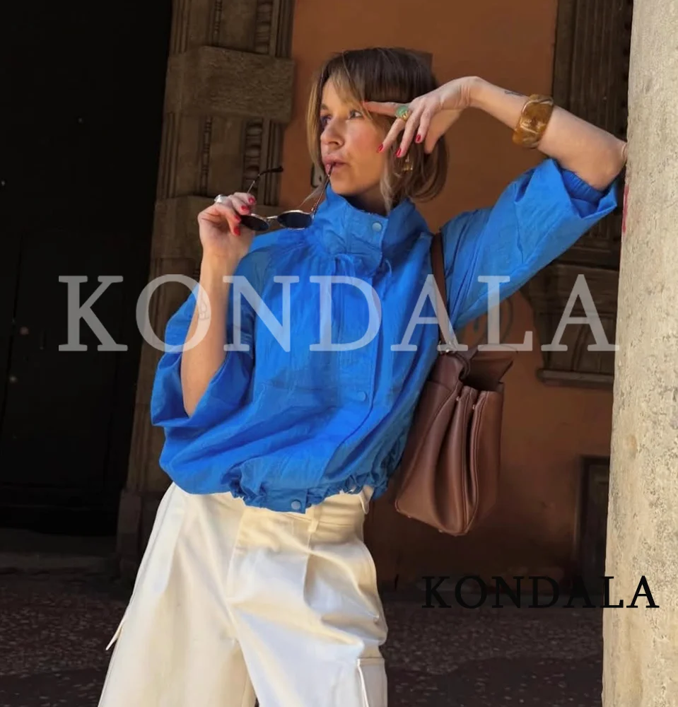 KONDALA Street Style Stand-up Collar Jacket Women's Minimalist Casual Zipper Jacket New 2026 Spring Summer Trendy Female Jackets