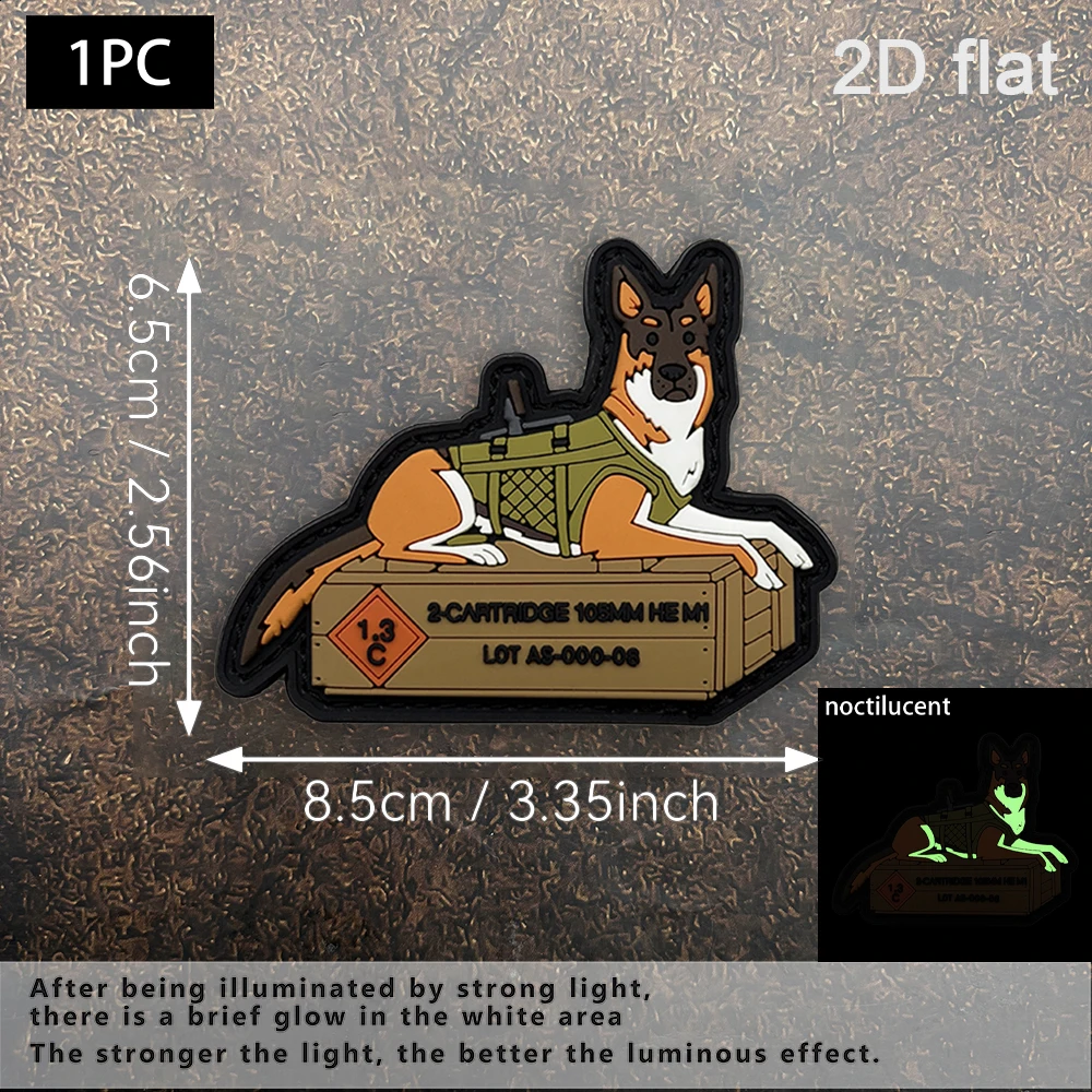 Cute and Fun German Shepherd Tactical Dog Luminous Logo Badge, 2D Flat Pvc Material, Magic Tape Patch, Free Backing Fabric, 1 Piece, Layered 3D Embossed Edge, Not Easy to Come Off, Functional Jacket Personalized Decoration Accessory