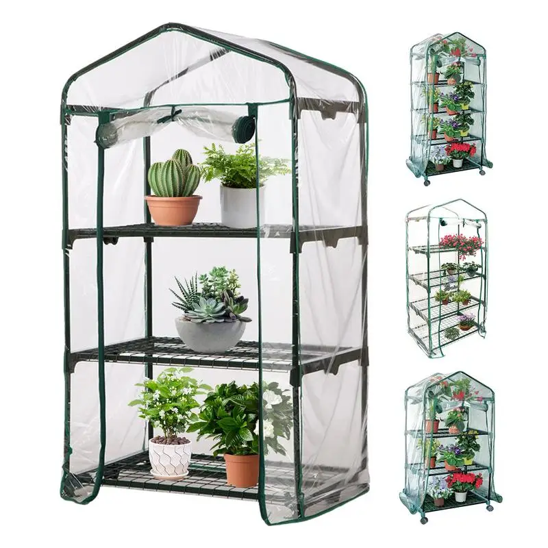 Garden Greenhouse Outdoor Cold Frost Wind Proof Greenhouse 3/4 Tiers Backyard Greenhouse with Locking Wheels Grow Tent