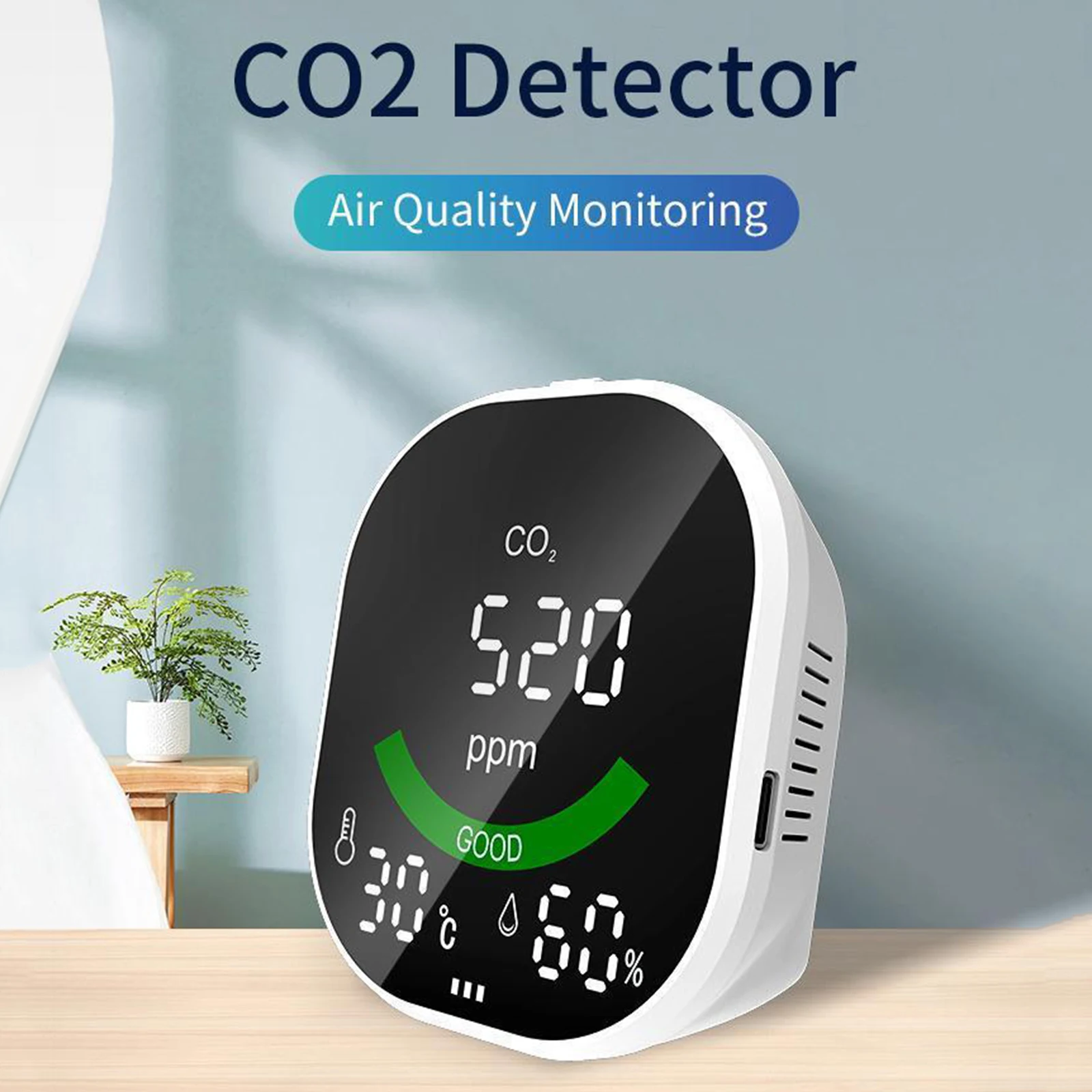 

Air Quality Monitor Detector 3In1 CO2 Temperature Humidity Detector 400-5000 PPM with Alarm Real Time Monitoring