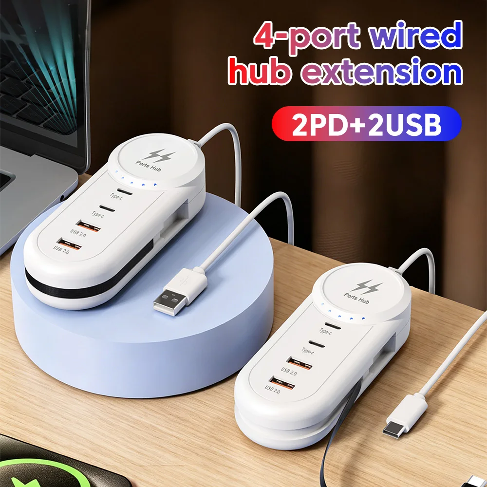 USB-Ladegerät PD Typ-C Schnellladewandadapter Mehrfach-USB-Hub-Adapter USB Typ-C mit Verlängerungskabel Typ-C Steckdose