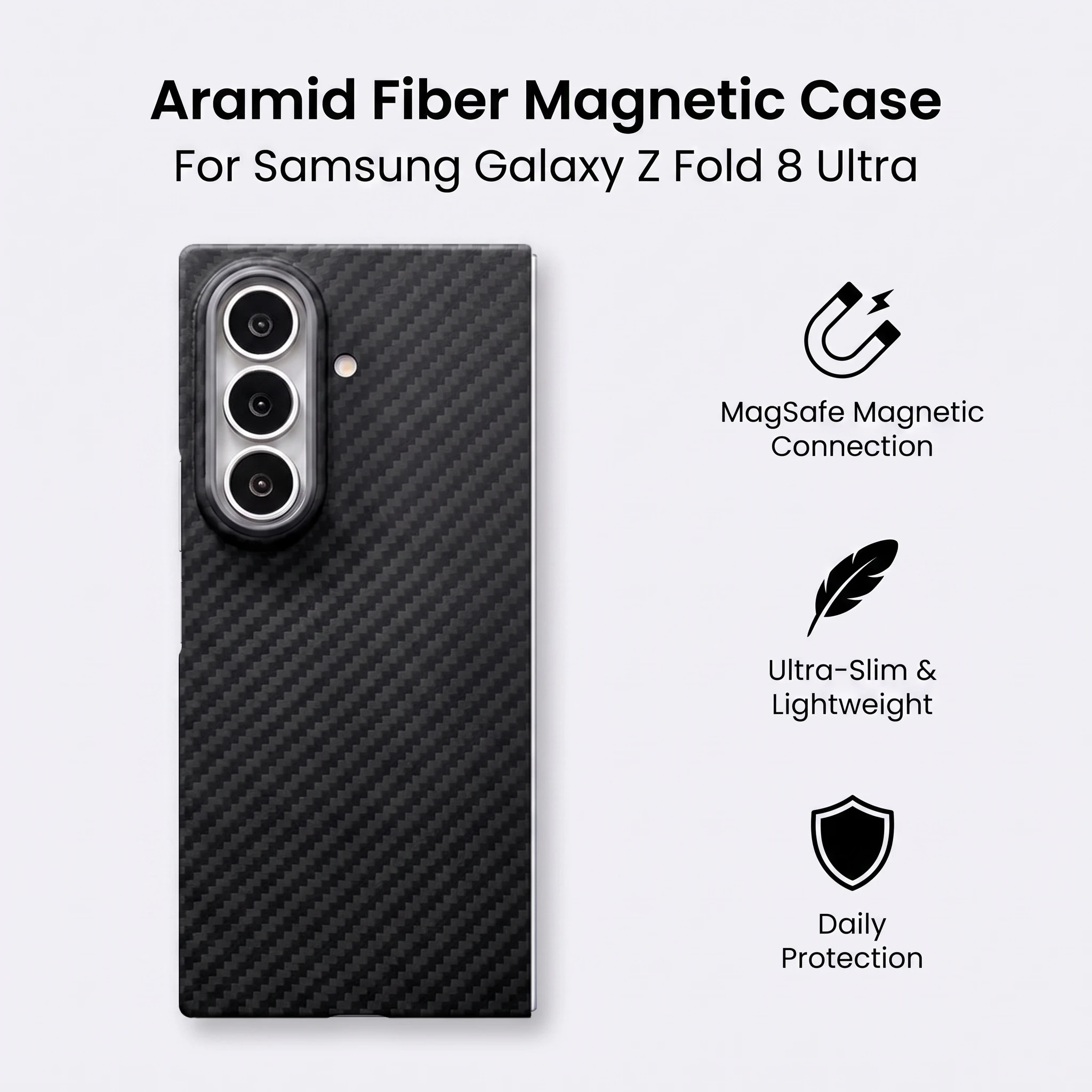 Genuine Aramid Fiber Case for Samsung Galaxy Z Fold 8 Ultra Ultra Thin Magnetic Shockproof Carbon Fiber Texture Cover