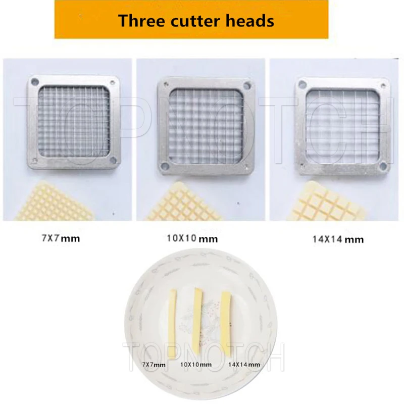 Horizontaler elektrischer Pommes-Frites-Schneider, 7 mm, 10 mm, 14 mm, 60 W, Edelstahl-Kartoffelschneider für Zuhause