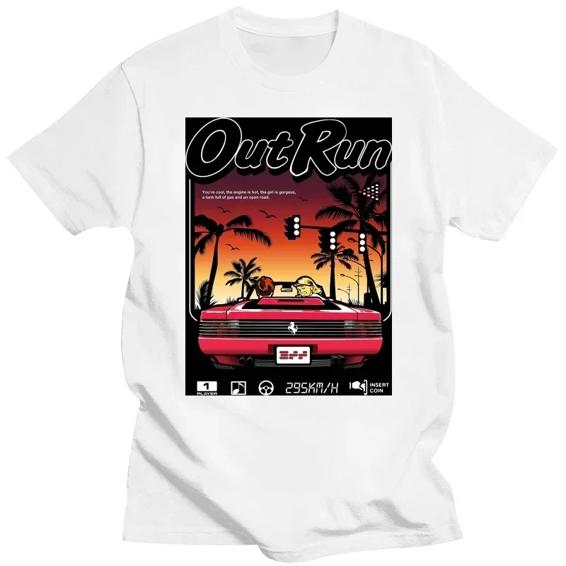 Vintage Out Run T Shirt Short Sleeve Cotton Old School 80s Japanese Arcade Gaming Tshirt Racing Video Game OutRun Tee Top Merch