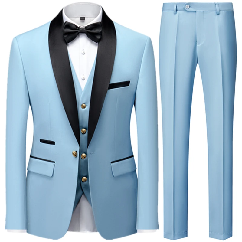 

2023 Fashion New Men's Casual Boutique Business Wedding Host Show Gold Suit 3 Pieces Set Blazers Jacket Coat Pants Trousers Vest