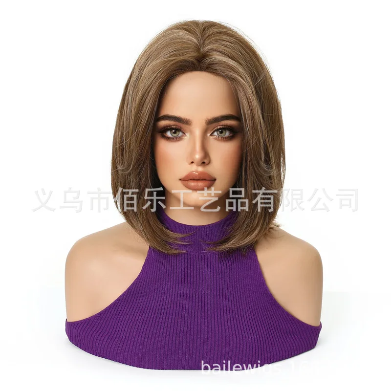 New style wig, brown bobo shoulder-length straight hair, European and American wigs