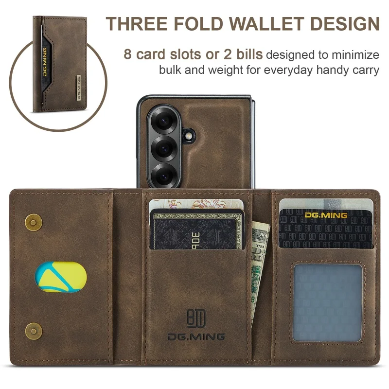 DG.MING Leather Wallet Phone Case for Samsung Galaxy Z Fold 8 Ultra 7 6 5 4 3 fold7 fold6 fold5 Cards Holder Funda Cover Hoseje