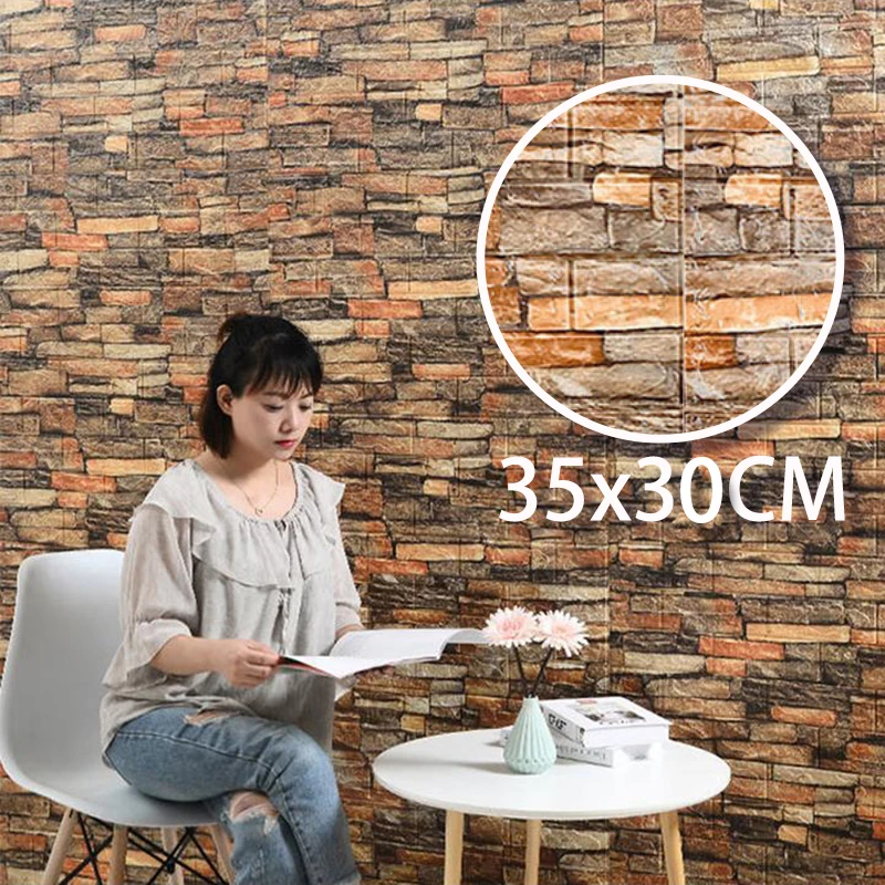 Living Room Bedroom Kitchen Home Decoration Wallpaper PVC Retro Brick Pattern Self-Adhesive Wallpaper Waterproof Wall Sticker