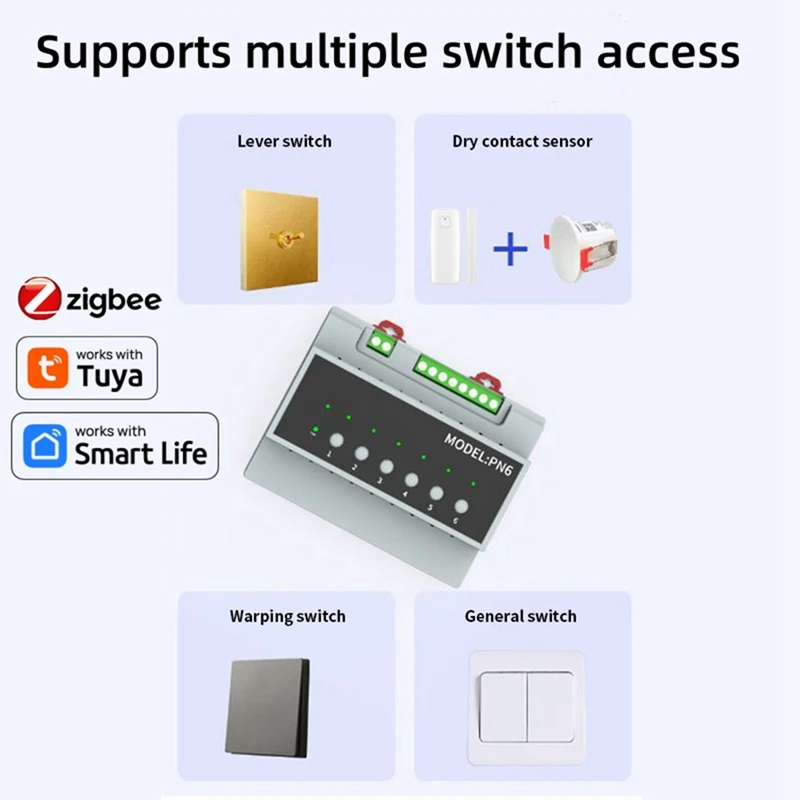 Zigbee 6CH Tuya modul sakelar Relay pengendali jarak jauh, modul kontrol alat mendukung kontrol Motor 3 arah