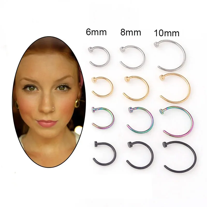 5pcs/lot 20G Nose Ring Hoop, 6mm/8mm/10mm Hypoallergenic Surgical Stainless Steel Nose Lip Tragus Stackable Piercing Jewelry