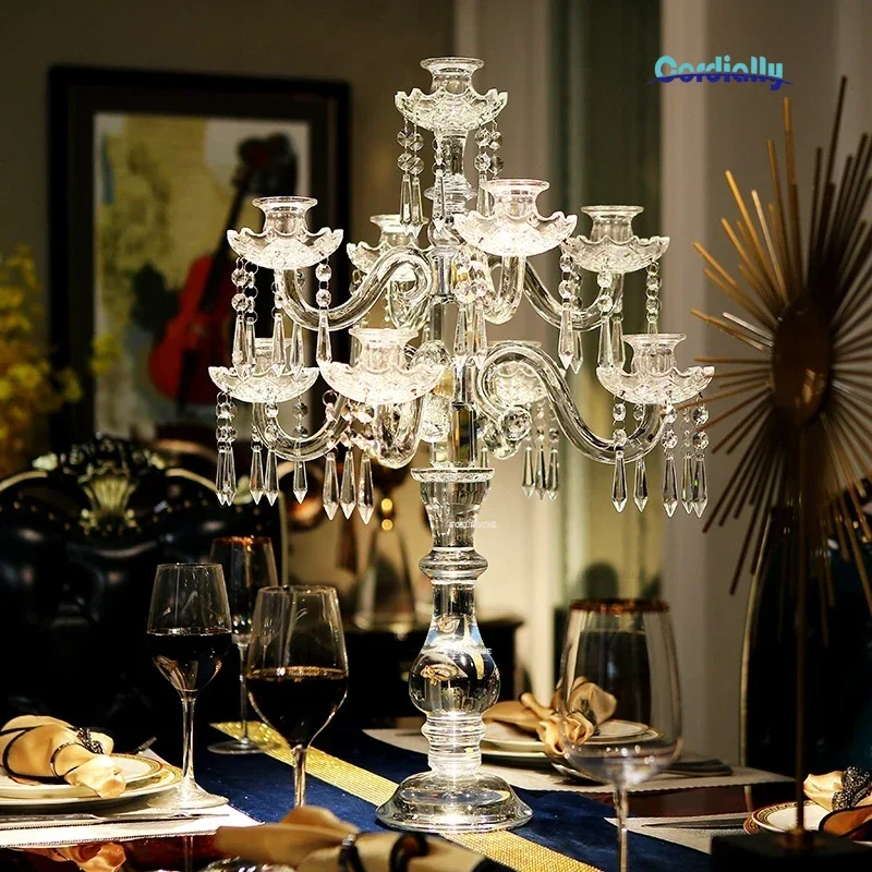 Crystal Candle Holder Nordic Modern Home Decor Table Centerpiece Glass Wedding Candlestick Ornament