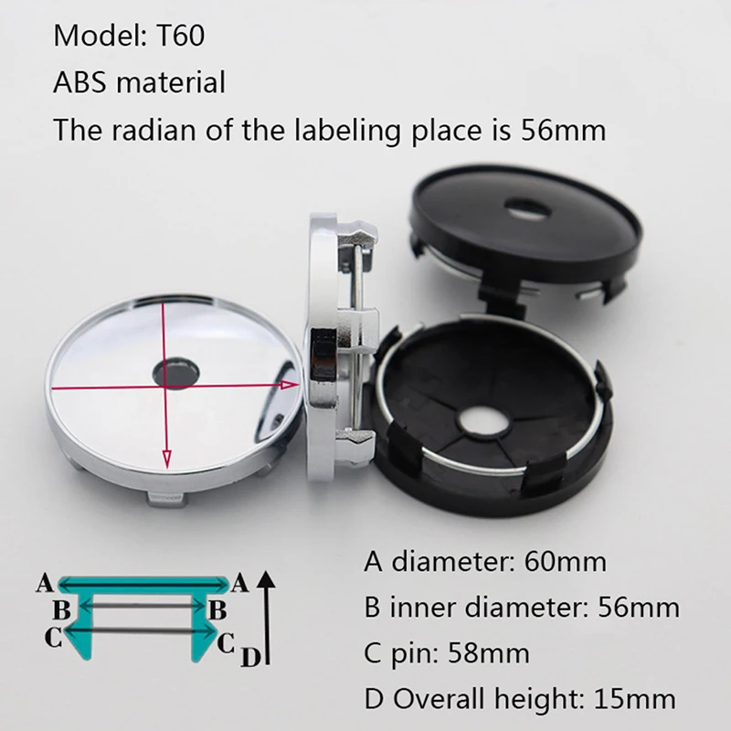 Tapacubos de centro de rueda de coche, cubiertas de cubo de llanta de coche, accesorios de estilo de coche, logotipo de plástico negro, 60mm, 65mm, 4 unidades por lote