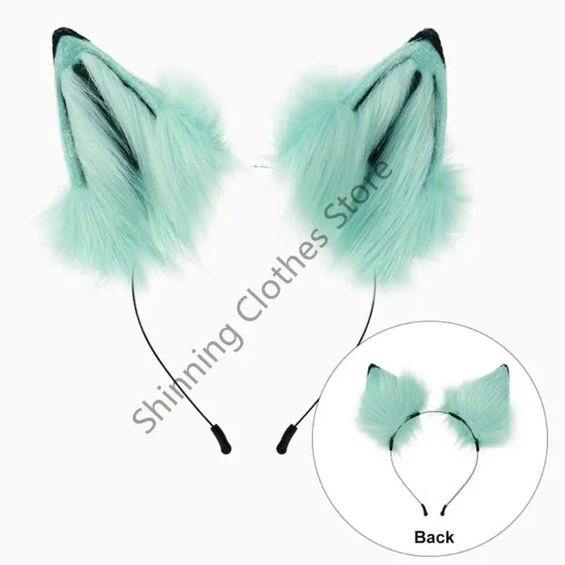 M68A Wolf Ears Headband with Tail Foxes Wolf Ears and Tail Set Halloween Cosplay Party Foxes Costume Accessories Kid Adult