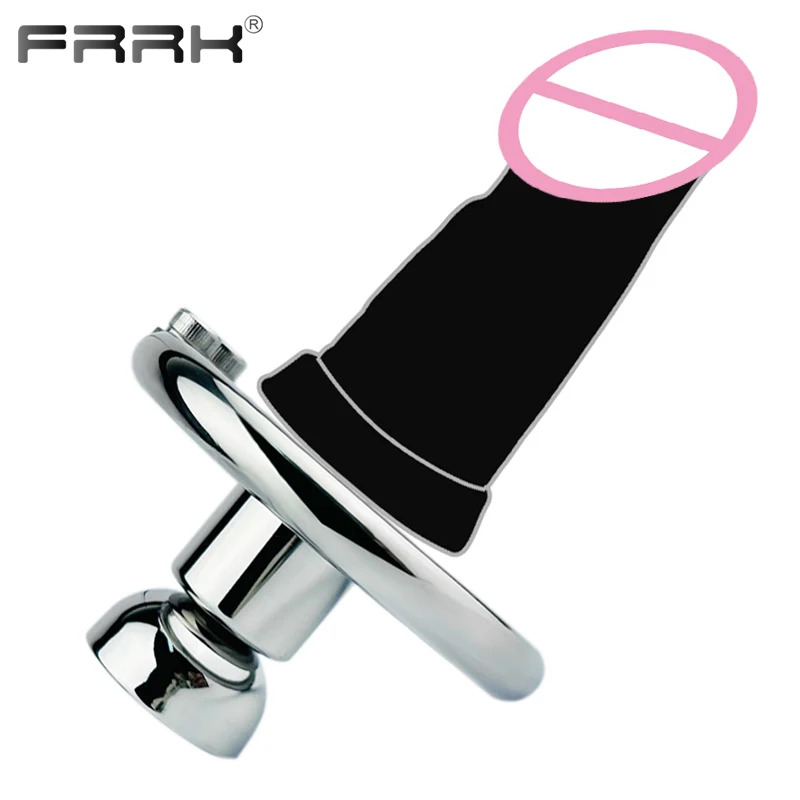 FRRK Flat Pad Negative Chastity Device with Black Dildo for Adult Games New Half Cock Cage Half Penis Combination Intimate Goods