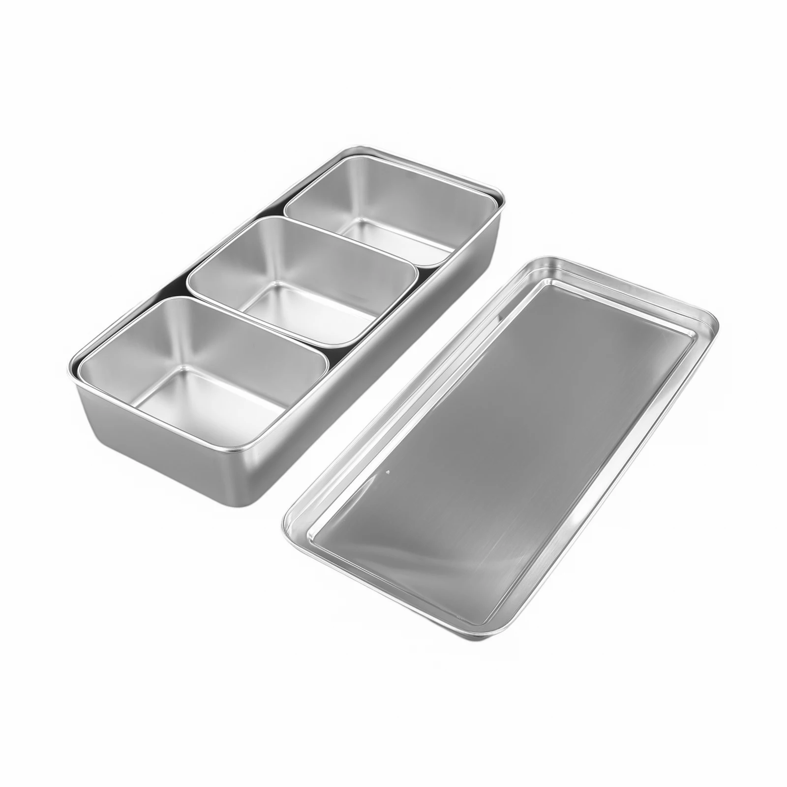Stainless Steel 3 Section Ingredients Box Salt Sugar Cheese Sauce Box Seasoning Box Pizza Making Tool Snack Storage Box